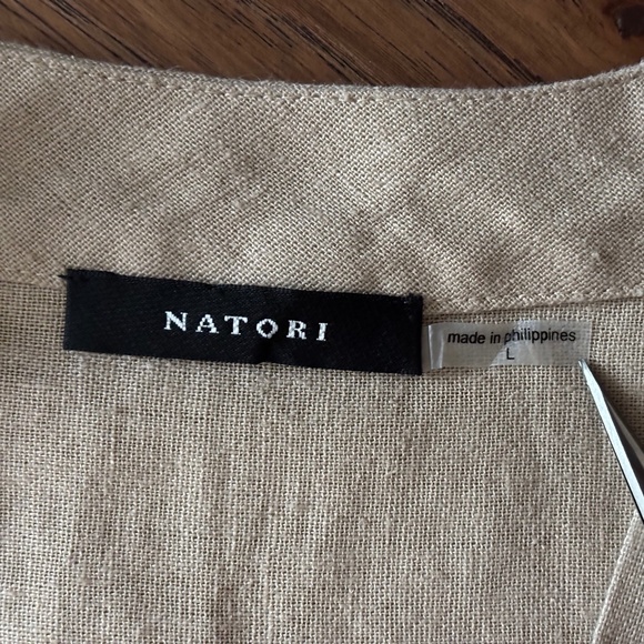 Natori Beige Tan Embroidery Linen V-Neck Dolman Sleeve Tunic Top Women's Size L - Picture 14 of 17